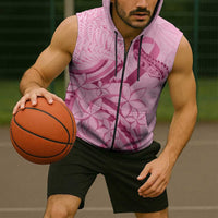 Aotearoa Maori Sleeveless Zip Hoodie Pink Fern Ribbons LT7 - Polynesian Pride