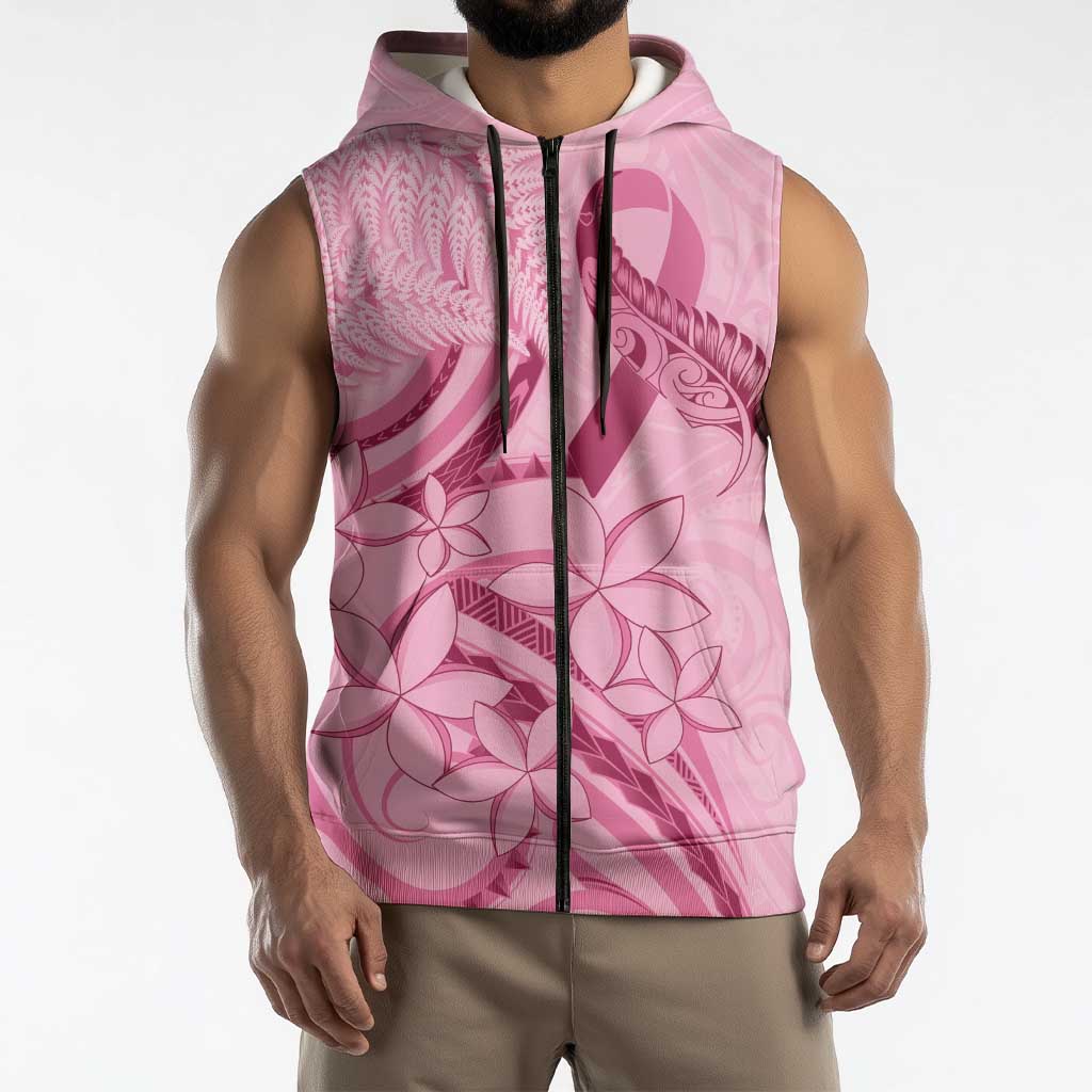Aotearoa Maori Sleeveless Zip Hoodie Pink Fern Ribbons LT7 - Polynesian Pride