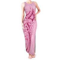 Aotearoa Maori Tank Maxi Dress Pink Fern Ribbons - Polynesian Pride