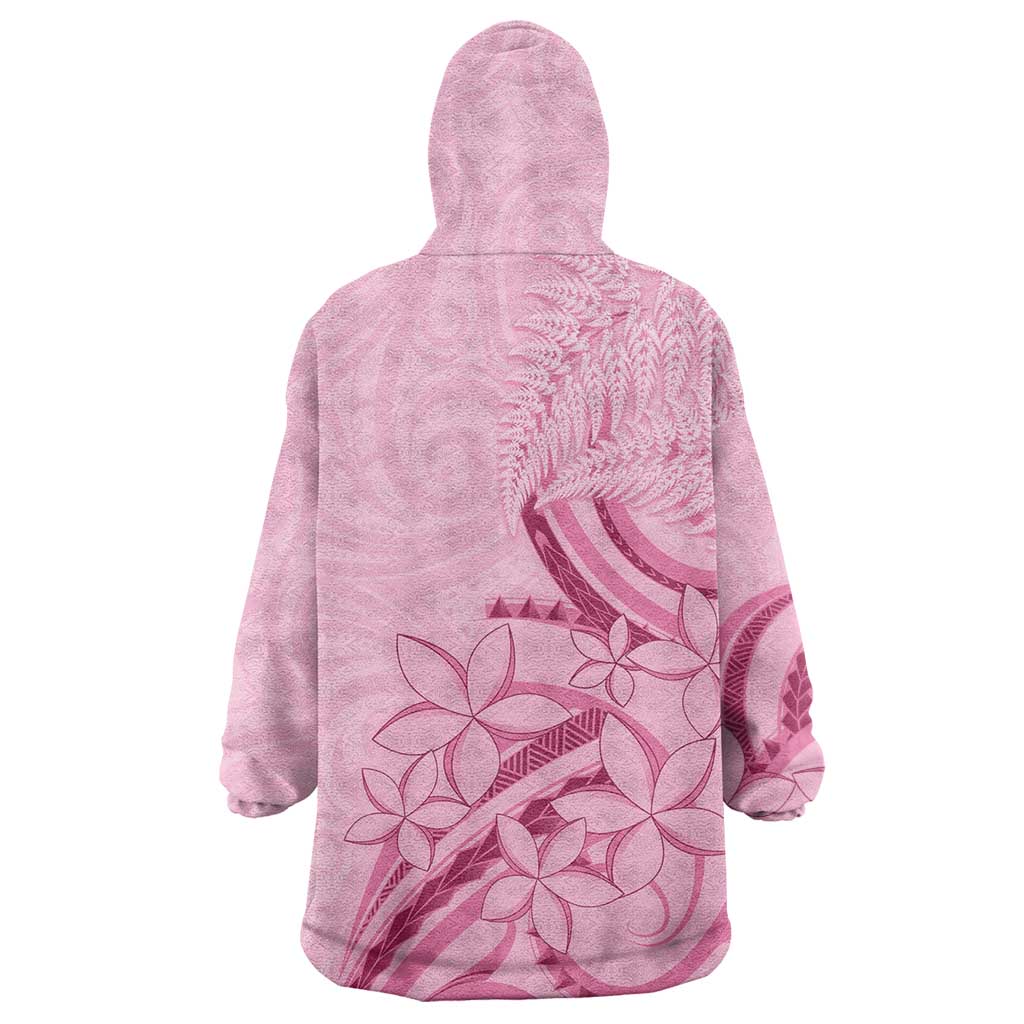 Aotearoa Maori Wearable Blanket Hoodie Pink Fern Ribbons LT7 - Polynesian Pride