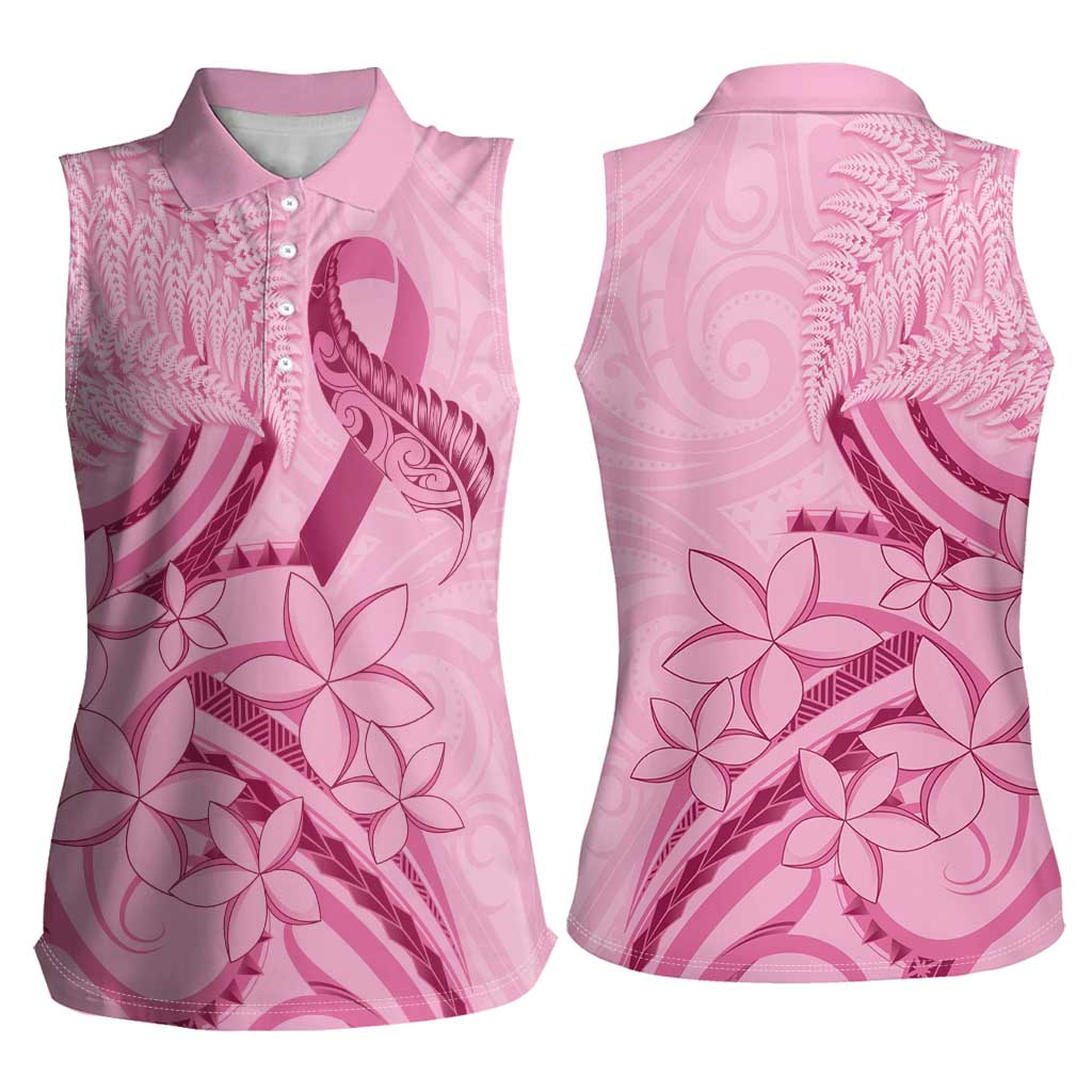 Aotearoa Maori Women Sleeveless Polo Shirt Pink Fern Ribbons - Polynesian Pride