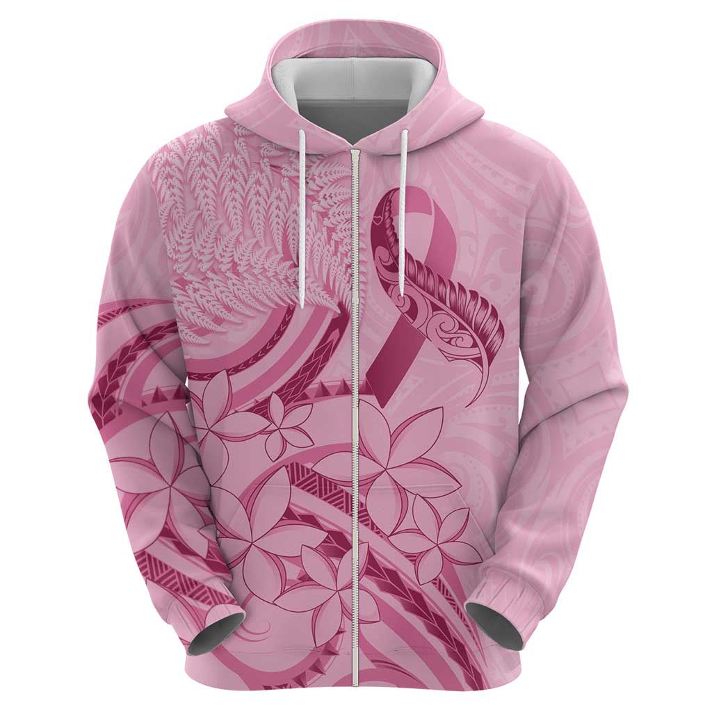 Aotearoa Maori Zip Hoodie Pink Fern Ribbons - Polynesian Pride