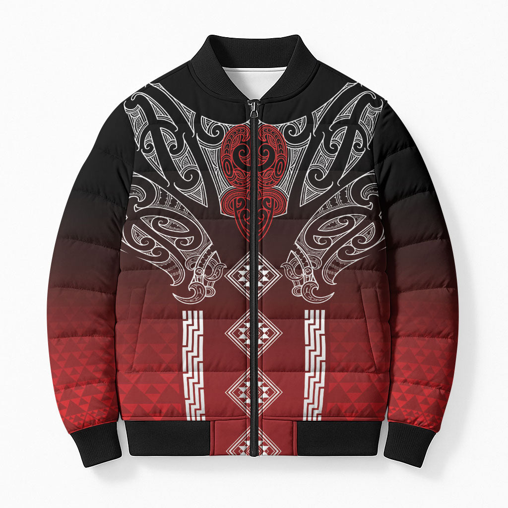 Aotearoa Maori Iwi Heritage Bomber Puffer Jacket Ngapuhi Kokowai LT7 Unisex Red - Polynesian Pride