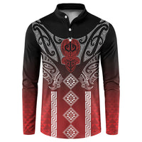 Aotearoa Maori Iwi Heritage Button Sweatshirt Ngapuhi Kokowai LT7 Red - Polynesian Pride