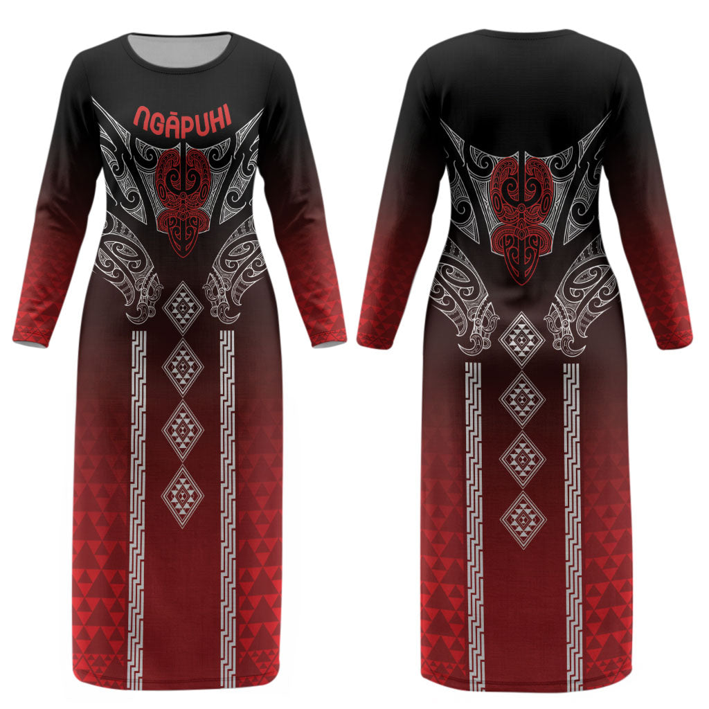Aotearoa Maori Iwi Heritage Couples Matching Long Sleeve Bodycon Dress and Long Sleeve Button Shirt Ngapuhi Kokowai LT7 - Polynesian Pride