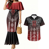 Aotearoa Maori Iwi Heritage Couples Matching Mermaid Dress and Hawaiian Shirt Ngapuhi Kokowai LT7 Red - Polynesian Pride