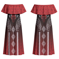 Aotearoa Maori Iwi Heritage Couples Matching Off Shoulder Maxi Dress and Hawaiian Shirt Ngapuhi Kokowai LT7 - Polynesian Pride