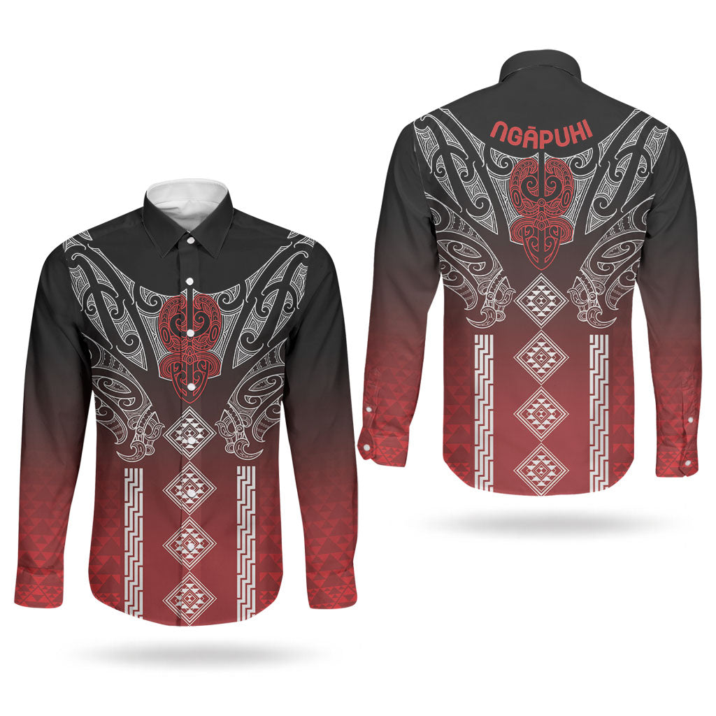 Aotearoa Maori Iwi Heritage Couples Matching Puletasi and Long Sleeve Button Shirt Ngapuhi Kokowai LT7 - Polynesian Pride