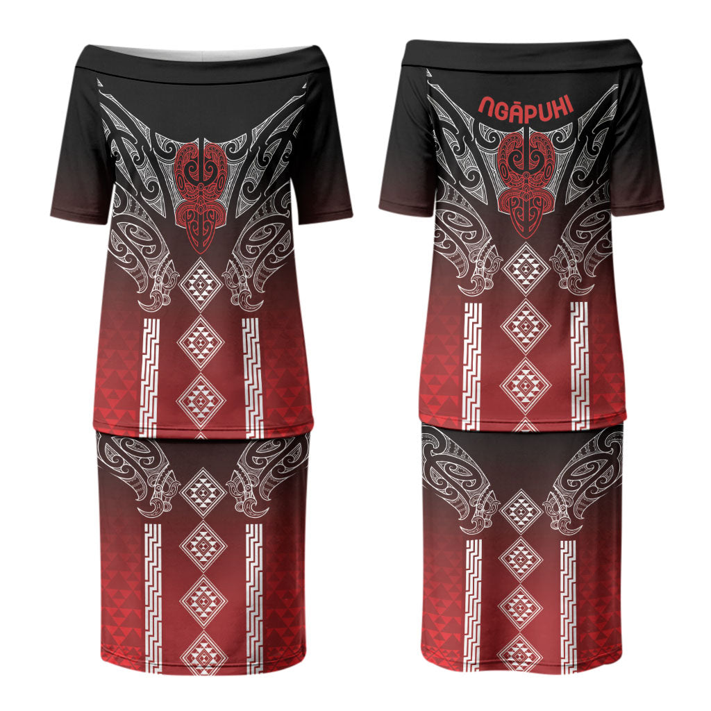 Aotearoa Maori Iwi Heritage Couples Matching Puletasi and Long Sleeve Button Shirt Ngapuhi Kokowai LT7 - Polynesian Pride
