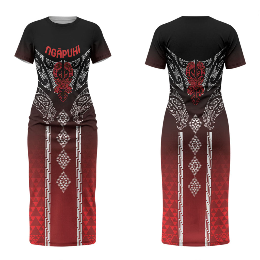 Aotearoa Maori Iwi Heritage Couples Matching Short Sleeve Bodycon Dress and Long Sleeve Button Shirt Ngapuhi Kokowai LT7 - Polynesian Pride