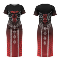 Aotearoa Maori Iwi Heritage Couples Matching Short Sleeve Bodycon Dress and Long Sleeve Button Shirt Ngapuhi Kokowai LT7 - Polynesian Pride