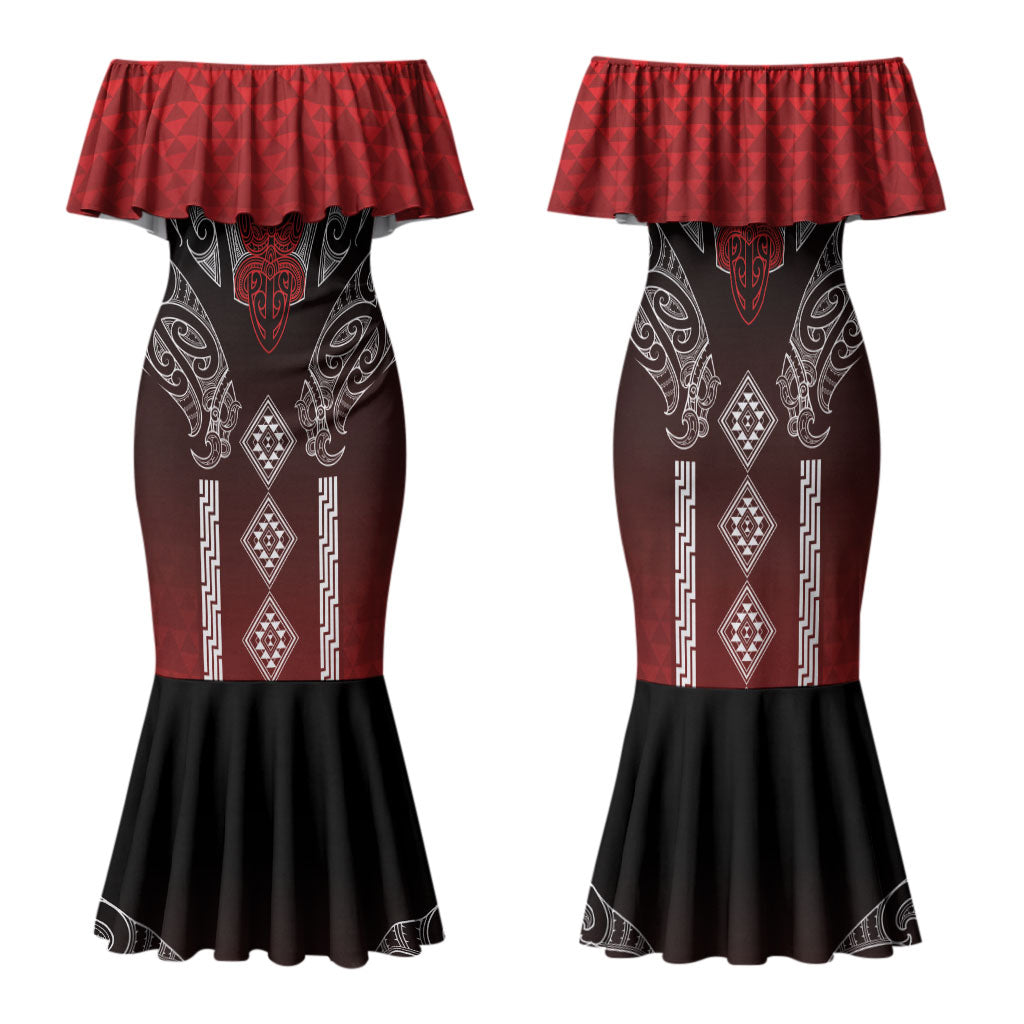 Aotearoa Maori Iwi Heritage Family Matching Mermaid Dress and Hawaiian Shirt Ngapuhi Kokowai LT7 Mom's Dress Red - Polynesian Pride