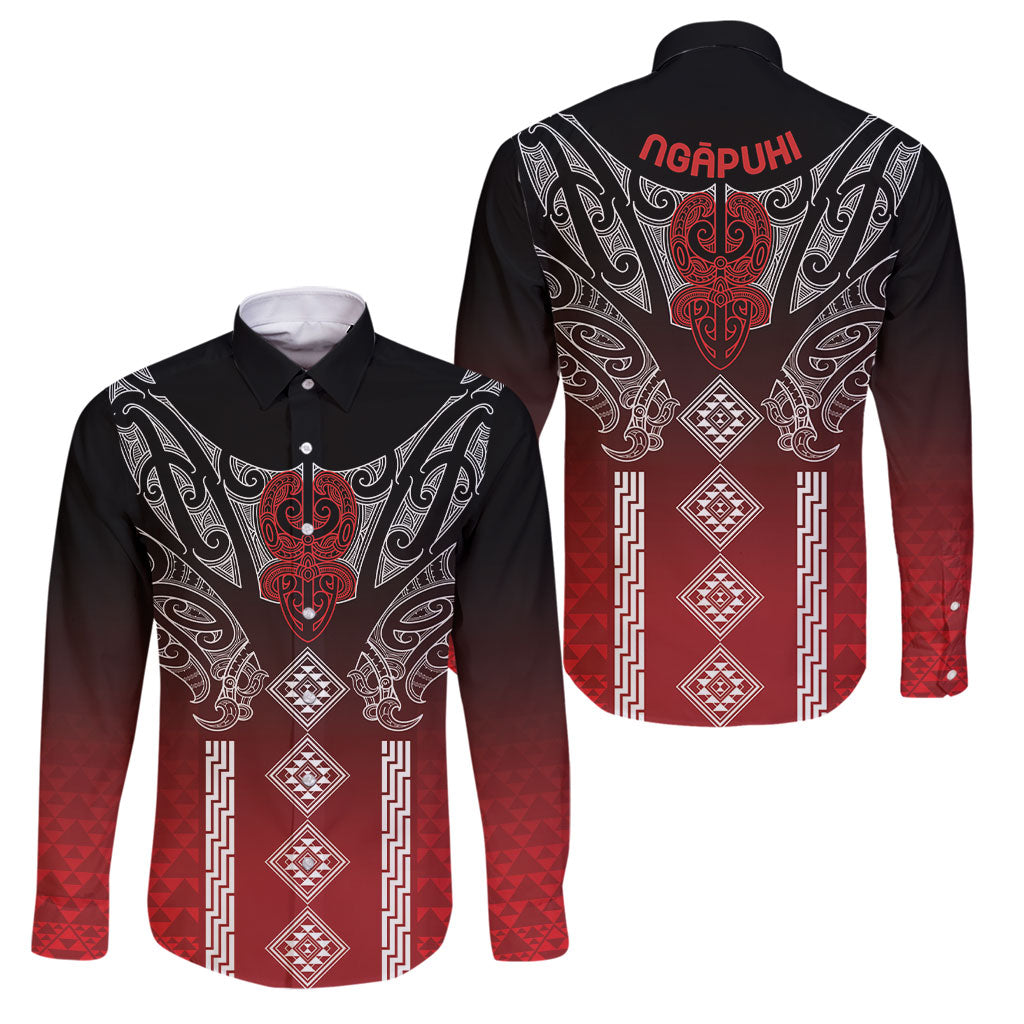 Aotearoa Maori Iwi Heritage Family Matching Mermaid Dress and Hawaiian Shirt Ngapuhi Kokowai LT7 Dad's Shirt - Long Sleeve Red - Polynesian Pride