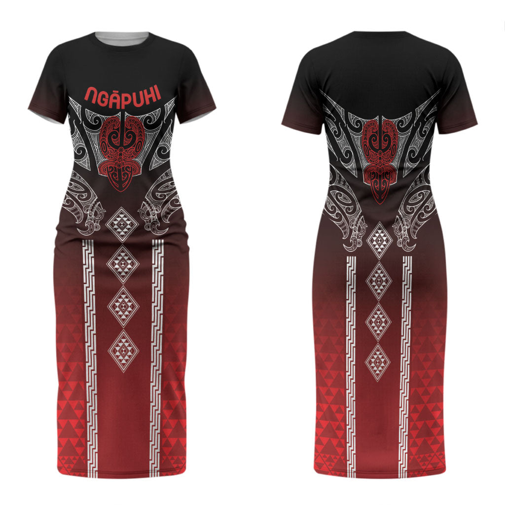 Aotearoa Maori Iwi Heritage Family Matching Short Sleeve Bodycon Dress and Hawaiian Shirt Ngapuhi Kokowai LT7 Mom's Dress Red - Polynesian Pride