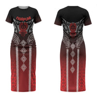 Aotearoa Maori Iwi Heritage Family Matching Short Sleeve Bodycon Dress and Hawaiian Shirt Ngapuhi Kokowai LT7 Mom's Dress Red - Polynesian Pride