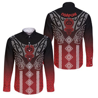 Aotearoa Maori Iwi Heritage Family Matching Short Sleeve Bodycon Dress and Hawaiian Shirt Ngapuhi Kokowai LT7 Dad's Shirt - Long Sleeve Red - Polynesian Pride