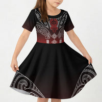 Aotearoa Maori Iwi Heritage Kid Short Sleeve Dress Ngapuhi Kokowai LT7 KID Red - Polynesian Pride