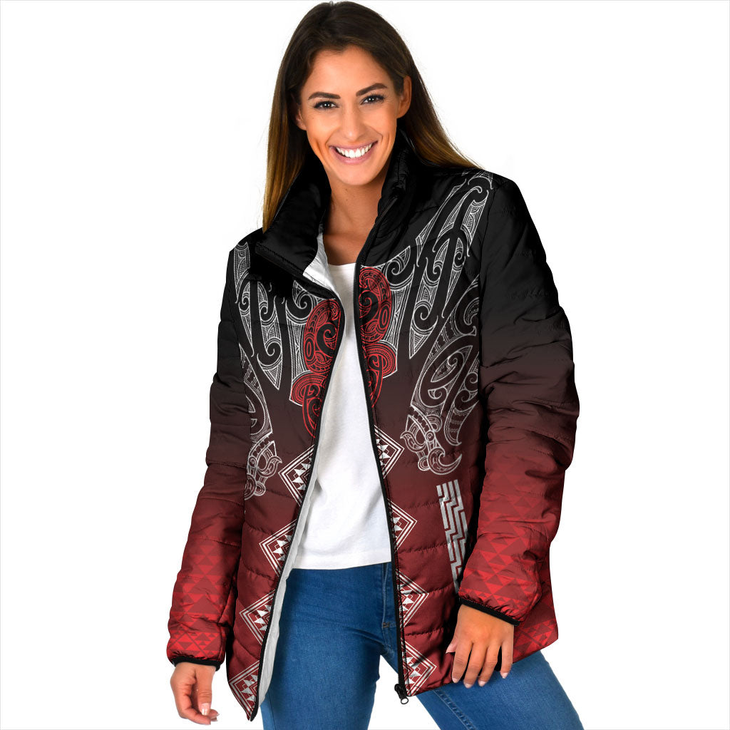Aotearoa Maori Iwi Heritage Padded Jacket Ngapuhi Kokowai LT7 Women Red - Polynesian Pride