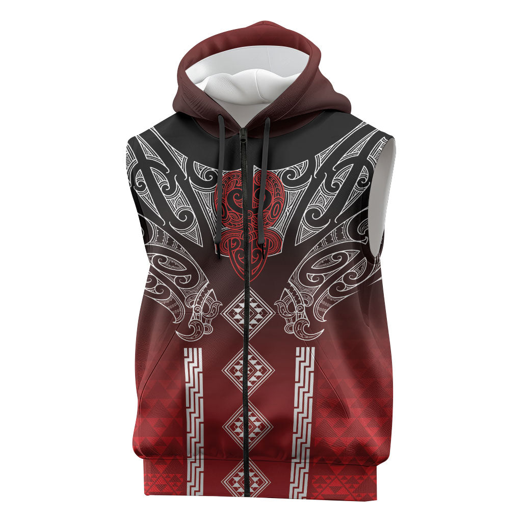 Aotearoa Maori Iwi Heritage Sleeveless Zip Hoodie Ngapuhi Kokowai LT7 Red - Polynesian Pride