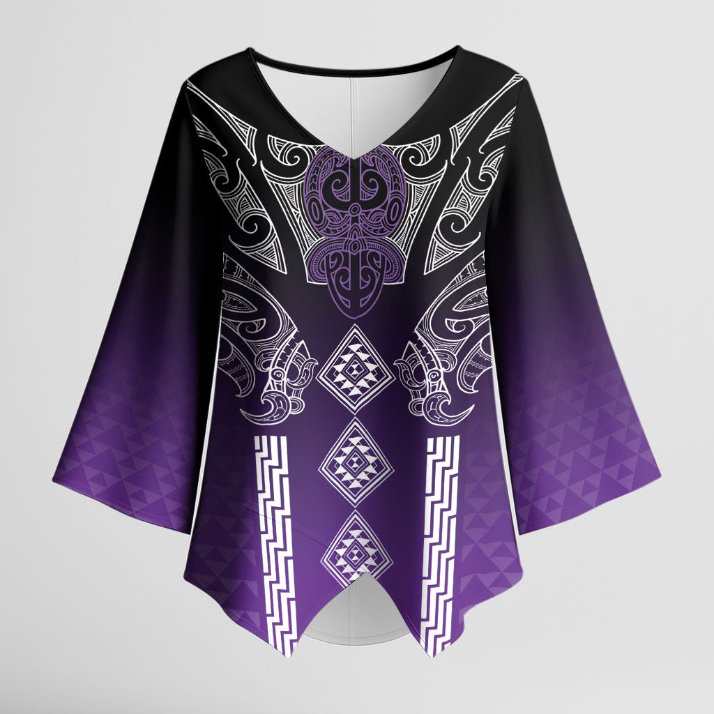 Aotearoa Maori Iwi Heritage Kimono Sleeve Blouse Ngati Porou Waiporoporo LT7 Female Purple - Polynesian Pride