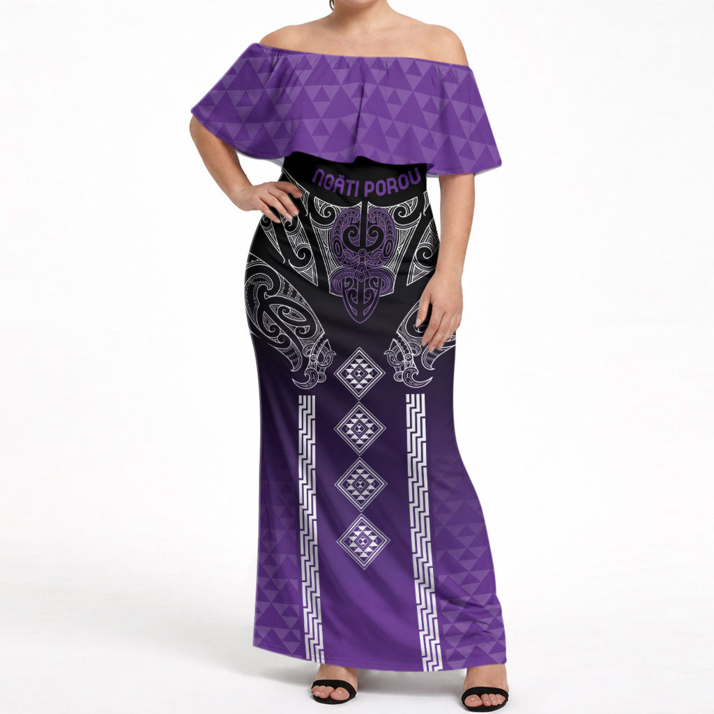 Aotearoa Maori Iwi Heritage Off Shoulder Maxi Dress Ngati Porou Waiporoporo LT7 Women Purple - Polynesian Pride