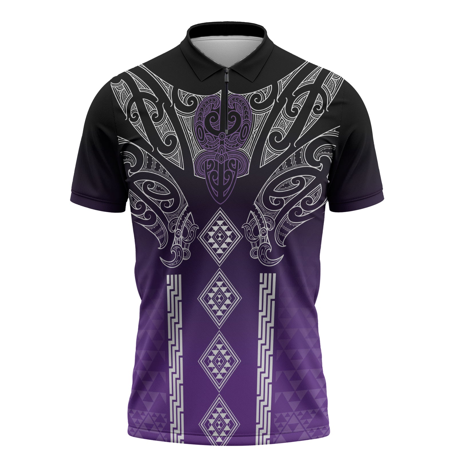 Aotearoa Maori Iwi Heritage Zipper Polo Shirt Ngati Porou Waiporoporo LT7 Purple - Polynesian Pride