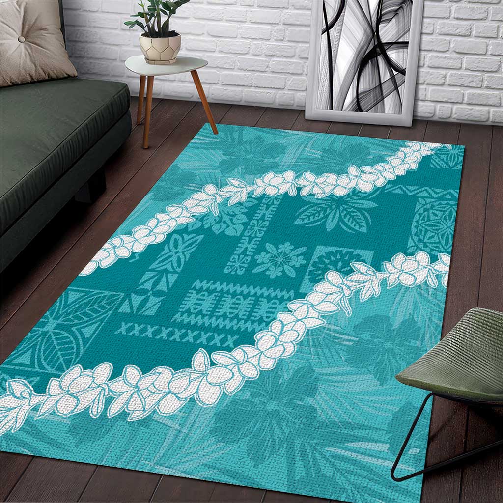 Hawaii Aloha Area Rug Teal Quilt Patch Work Mix Plumeria Lei