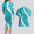 Hawaii Aloha Couples Matching Long Sleeve Bodycon Dress and Hawaiian Shirt Teal Quilt Patch Work Mix Plumeria Lei