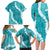 Hawaii Aloha Family Matching Long Sleeve Bodycon Dress and Hawaiian Shirt Teal Quilt Patch Work Mix Plumeria Lei