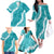 Hawaii Aloha Family Matching Off The Shoulder Long Sleeve Dress and Hawaiian Shirt Teal Quilt Patch Work Mix Plumeria Lei