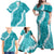 Hawaii Aloha Family Matching Off Shoulder Maxi Dress and Hawaiian Shirt Teal Quilt Patch Work Mix Plumeria Lei