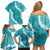 Hawaii Aloha Family Matching Off Shoulder Short Dress and Hawaiian Shirt Teal Quilt Patch Work Mix Plumeria Lei