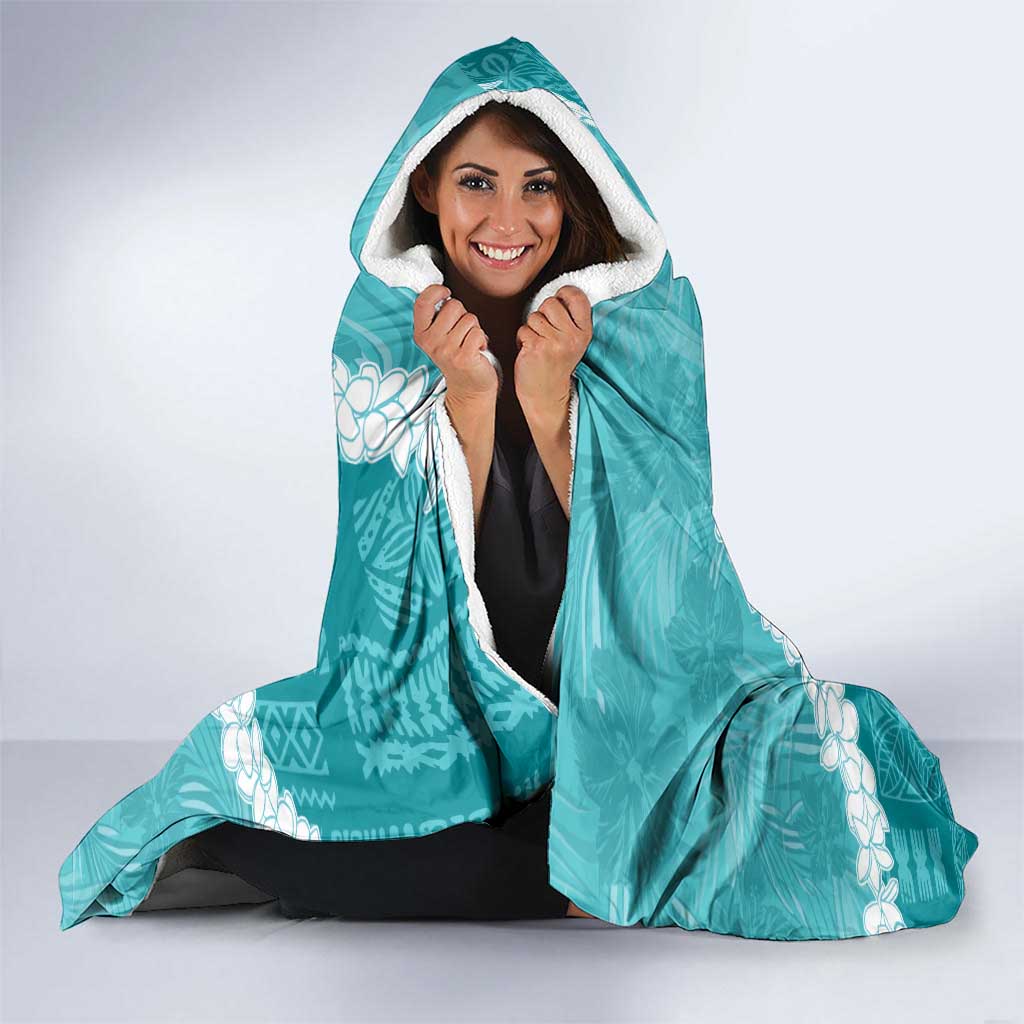 Hawaii Aloha Hooded Blanket Teal Quilt Patch Work Mix Plumeria Lei