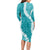 Hawaii Aloha Long Sleeve Bodycon Dress Teal Quilt Patch Work Mix Plumeria Lei