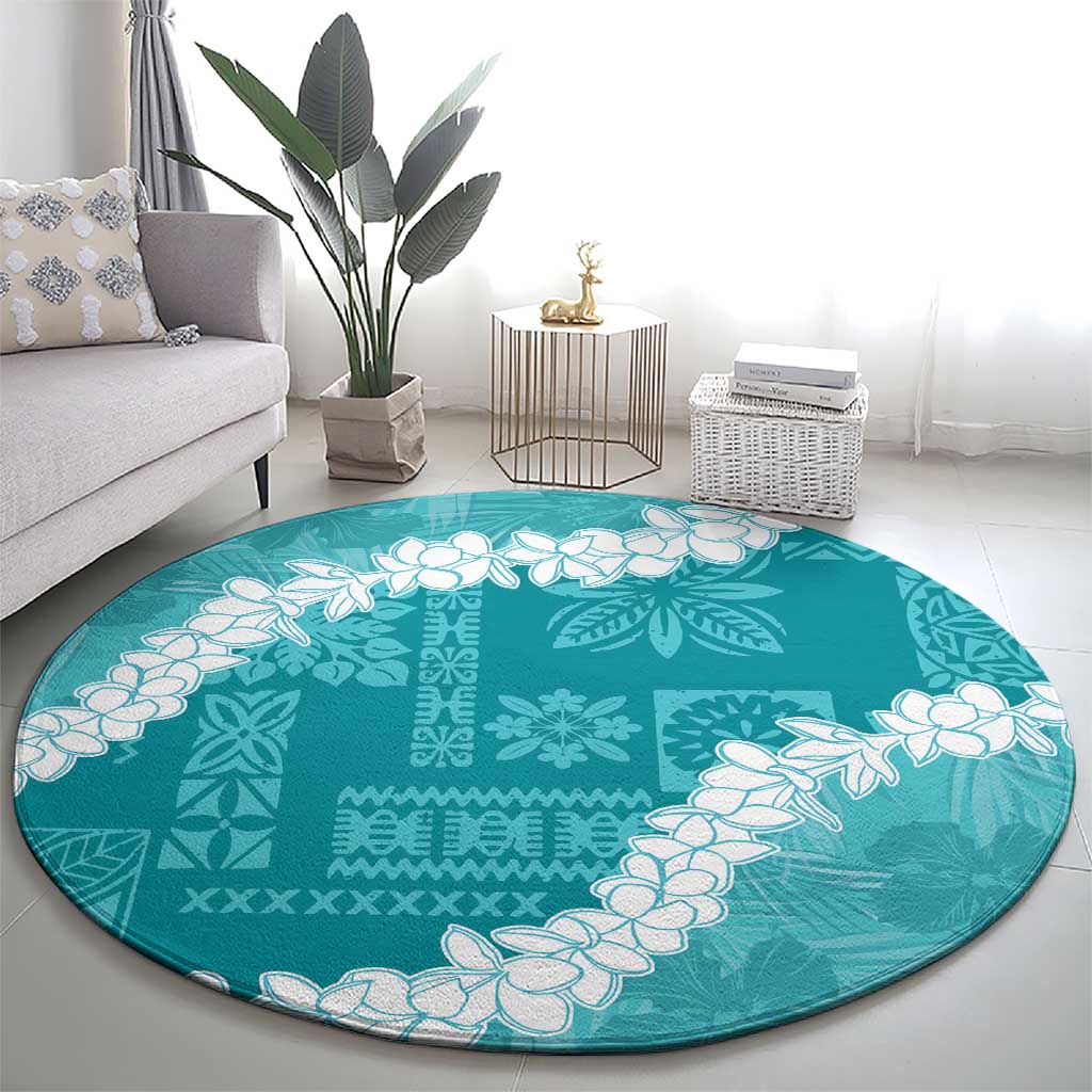 Hawaii Aloha Round Carpet Teal Quilt Patch Work Mix Plumeria Lei