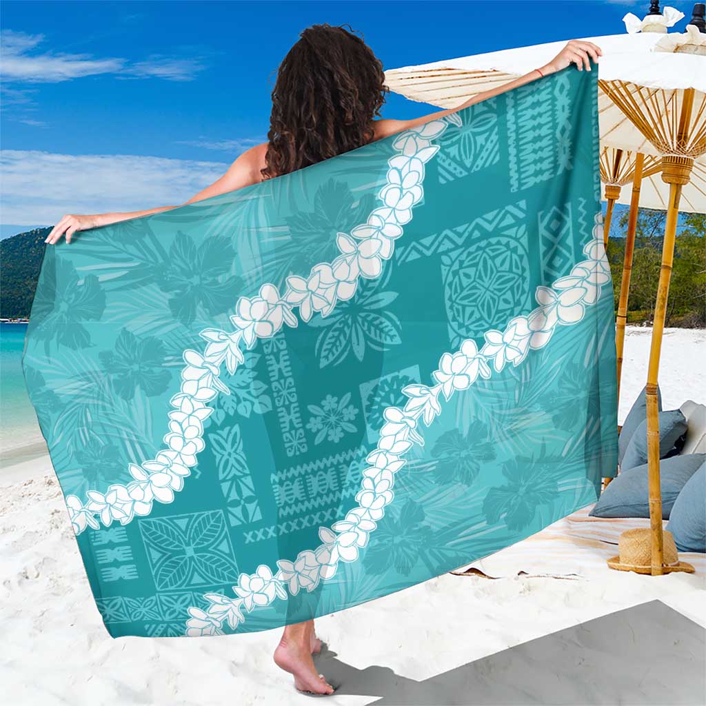 Hawaii Aloha Sarong Teal Quilt Patch Work Mix Plumeria Lei