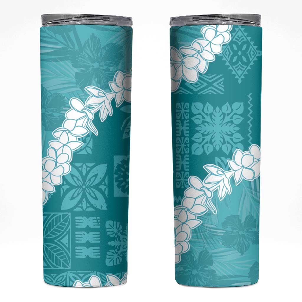 Hawaii Aloha Skinny Tumbler Teal Quilt Patch Work Mix Plumeria Lei