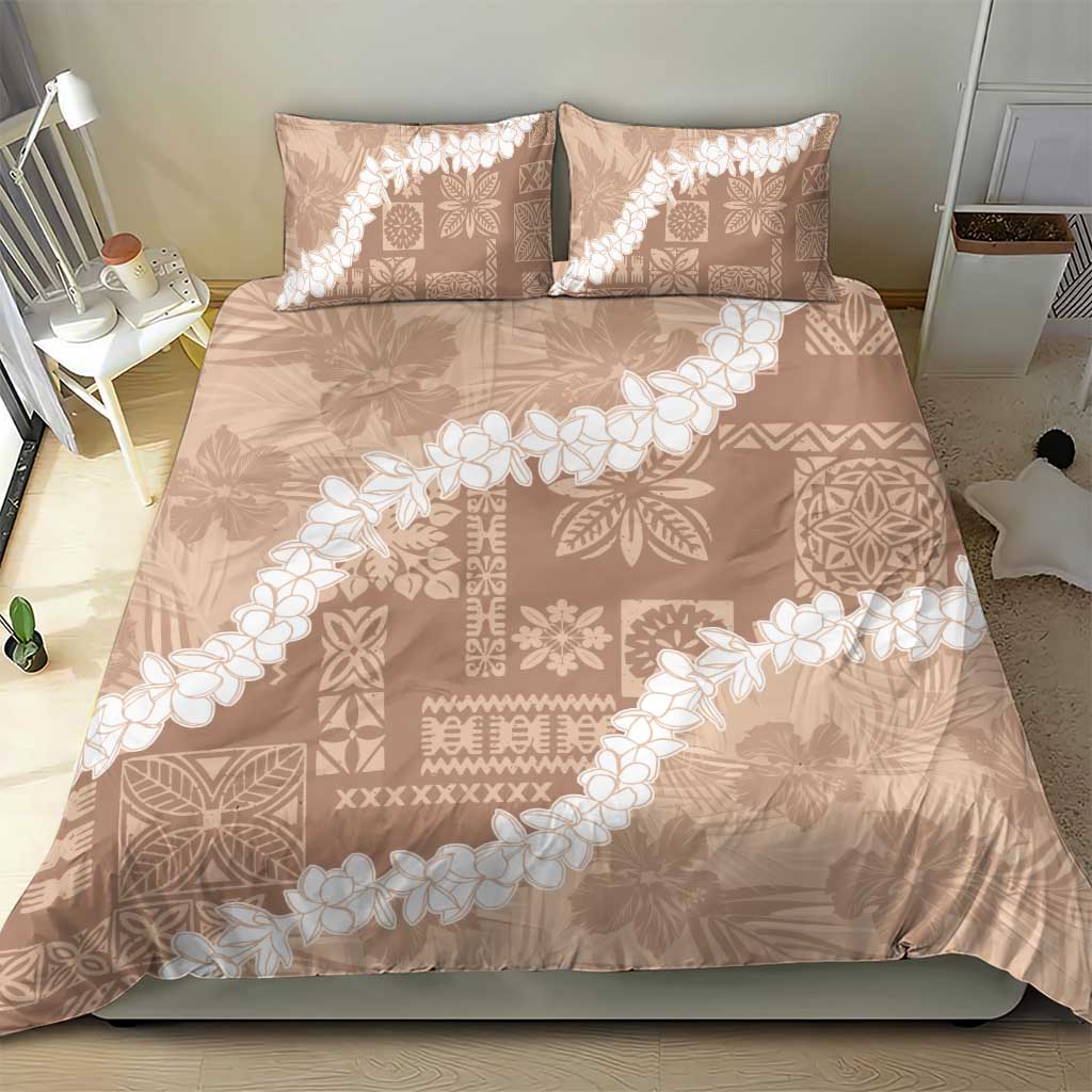 Hawaii Aloha Bedding Set Beige Quilt Patch Work Mix Plumeria Lei