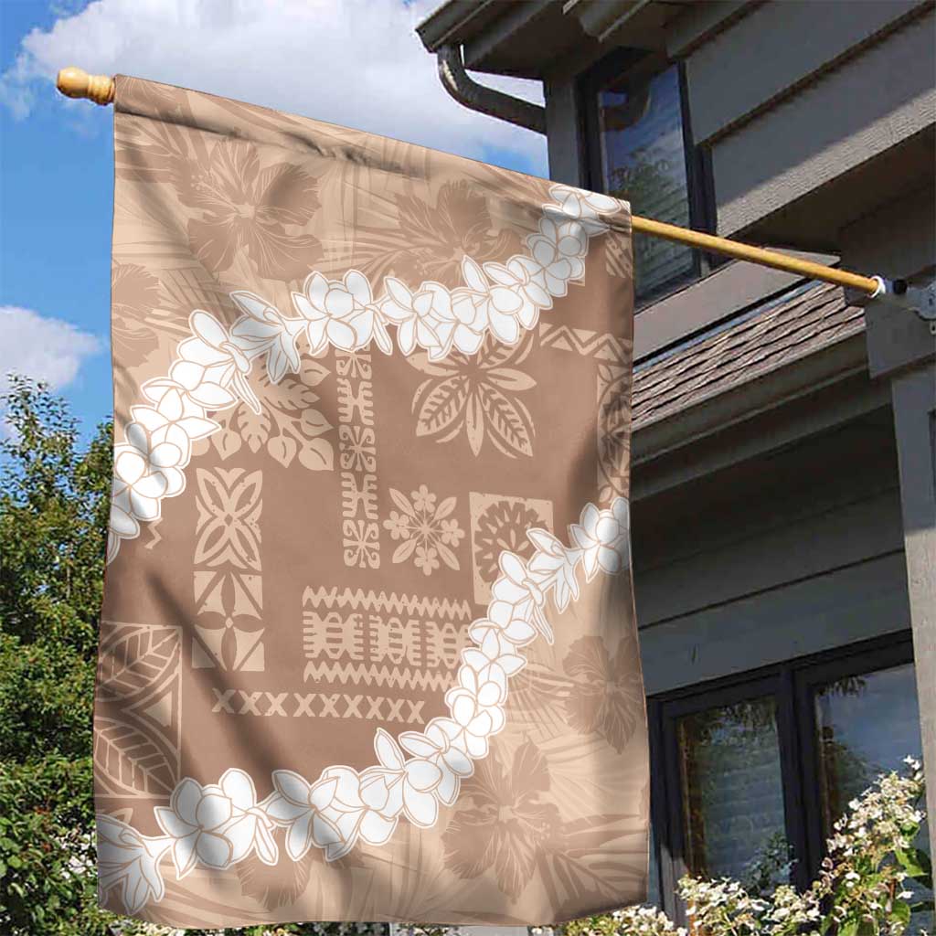 Hawaii Aloha Garden Flag Beige Quilt Patch Work Mix Plumeria Lei