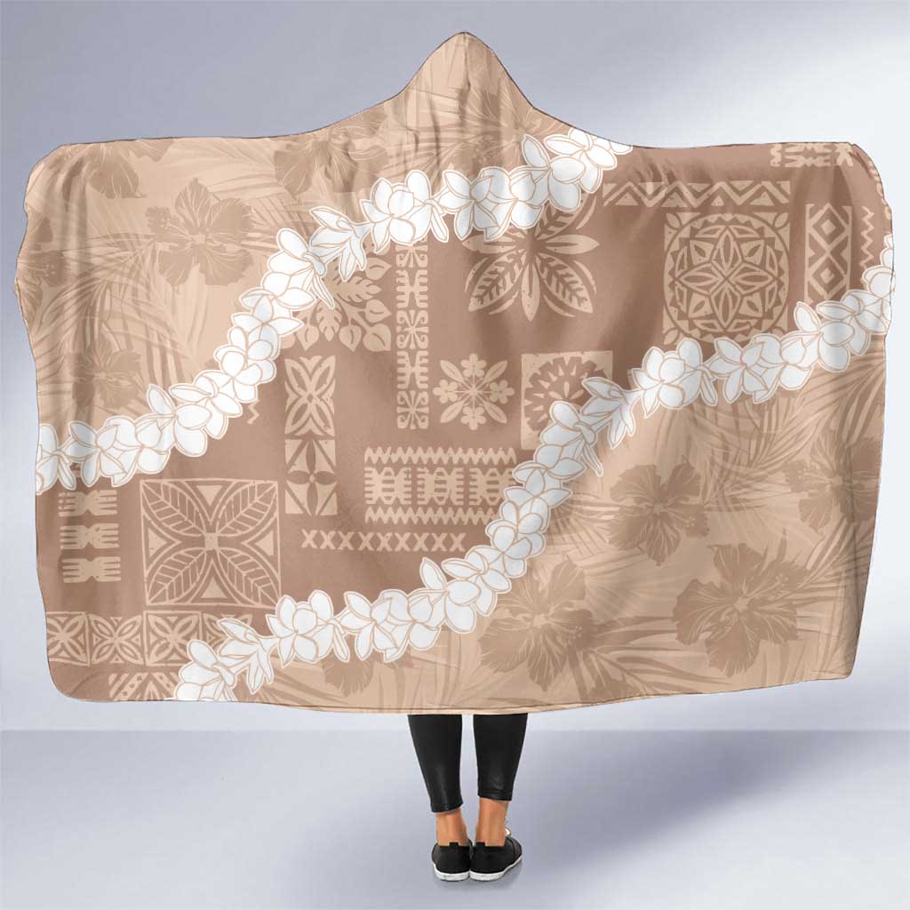 Hawaii Aloha Hooded Blanket Beige Quilt Patch Work Mix Plumeria Lei