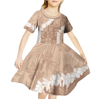 Hawaii Aloha Kid Short Sleeve Dress Beige Quilt Patch Work Mix Plumeria Lei