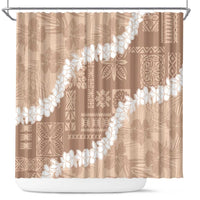 Hawaii Aloha Shower Curtain Beige Quilt Patch Work Mix Plumeria Lei