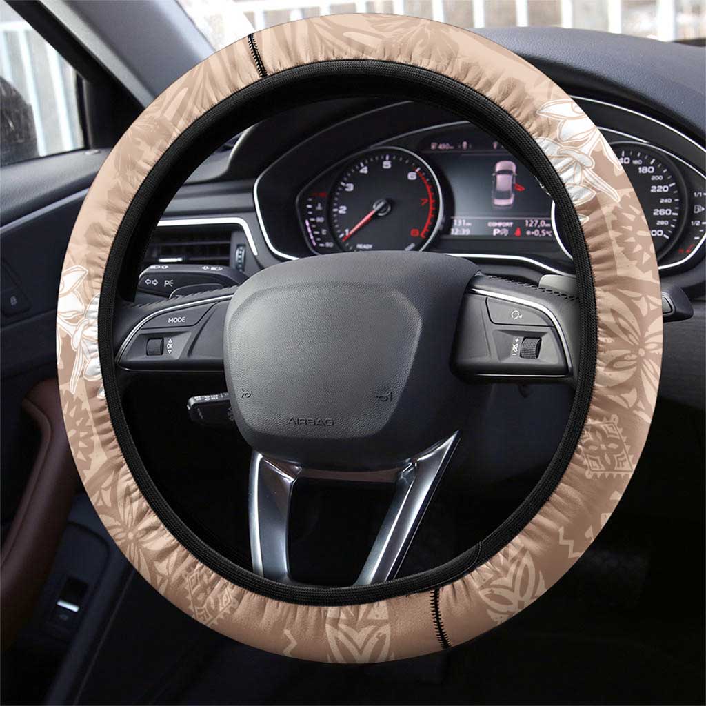 Hawaii Aloha Steering Wheel Cover Beige Quilt Patch Work Mix Plumeria Lei