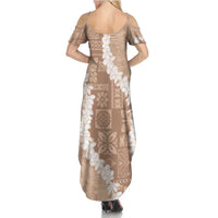 Hawaii Aloha Summer Maxi Dress Beige Quilt Patch Work Mix Plumeria Lei