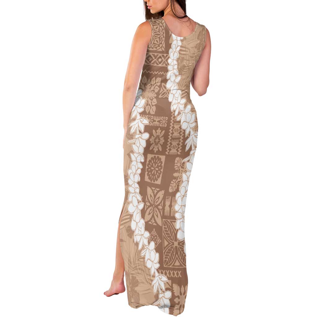 Hawaii Aloha Tank Maxi Dress Beige Quilt Patch Work Mix Plumeria Lei
