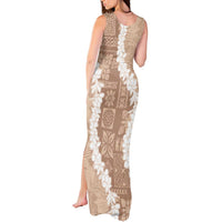 Hawaii Aloha Tank Maxi Dress Beige Quilt Patch Work Mix Plumeria Lei