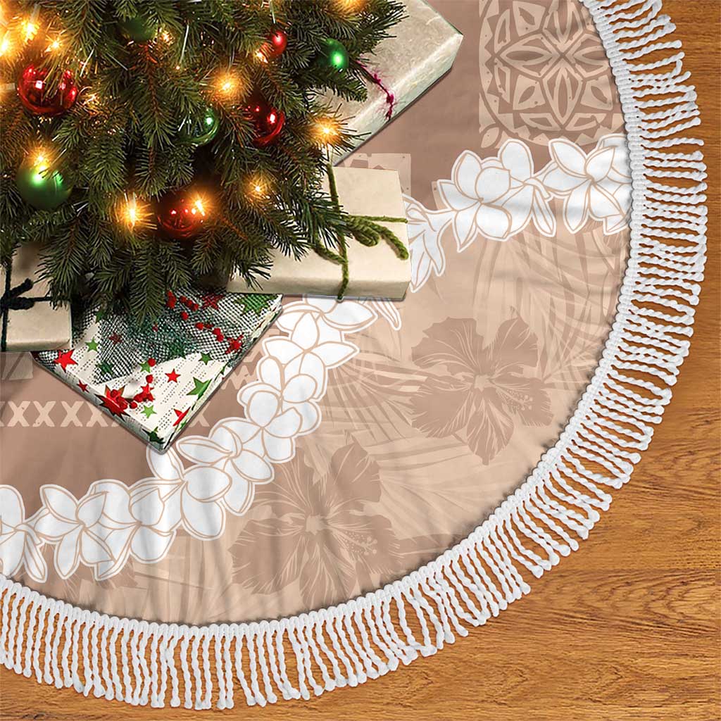 Hawaii Aloha Tree Skirt Beige Quilt Patch Work Mix Plumeria Lei