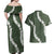 Hawaii Aloha Couples Matching Off Shoulder Maxi Dress and Hawaiian Shirt Sage Quilt Patch Work Mix Plumeria Lei