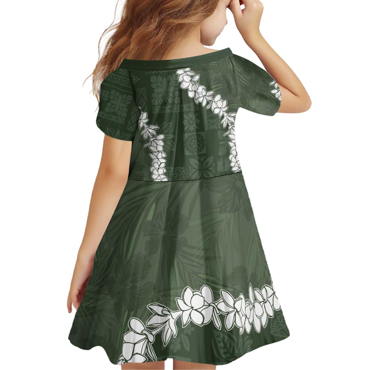 Hawaii Aloha Family Matching Off Shoulder Short Dress and Hawaiian Shirt Sage Quilt Patch Work Mix Plumeria Lei