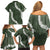 Hawaii Aloha Family Matching Off Shoulder Short Dress and Hawaiian Shirt Sage Quilt Patch Work Mix Plumeria Lei